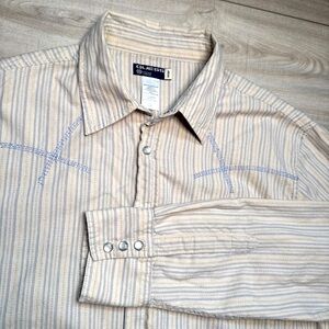Guess Shirt Mens Large Ivory Button Up‎ Pearl Snaps Long Sleeve Cowboy Western
